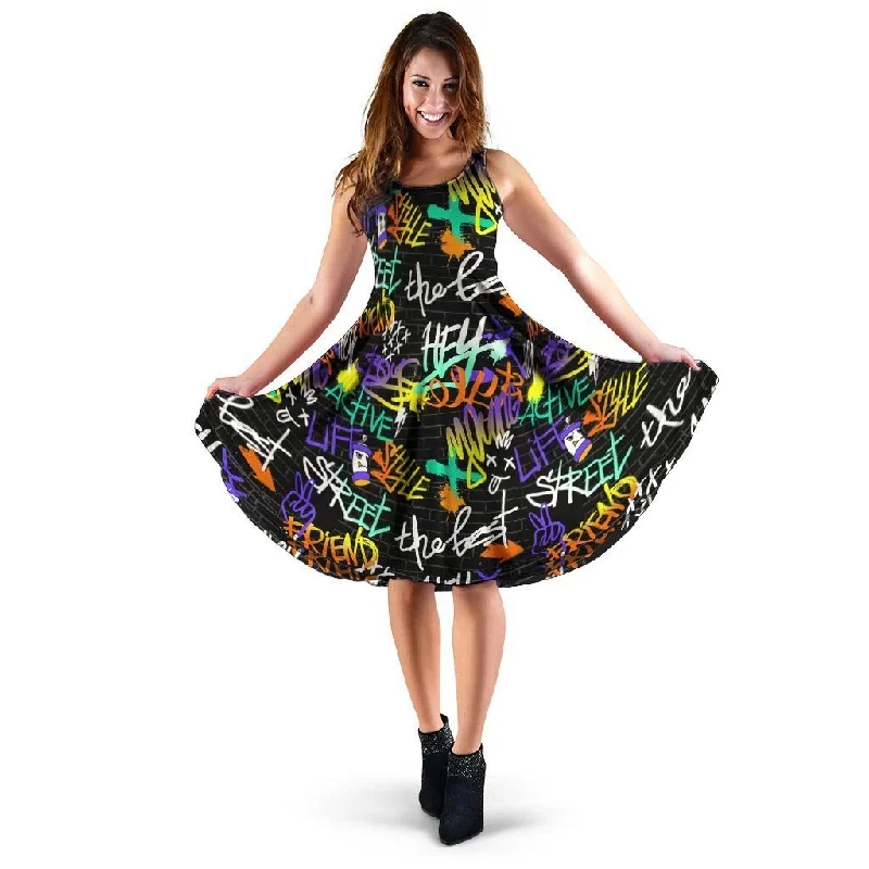 Urban Graffiti Print Dress Tunics Trendy modern
