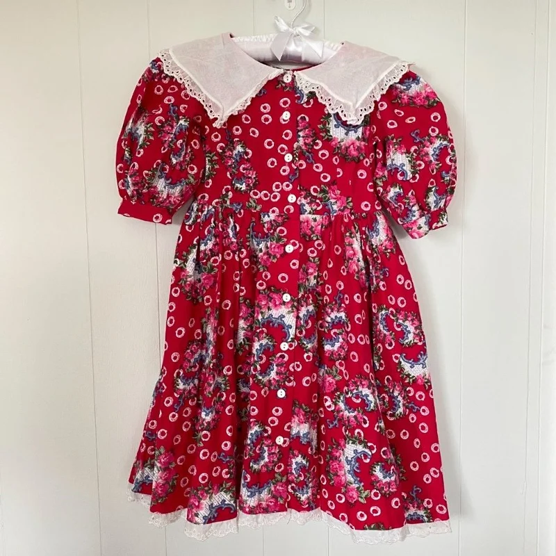 Vintage Mousefeathers Pink Floral Dress 5T Boatneck Modish Everyday