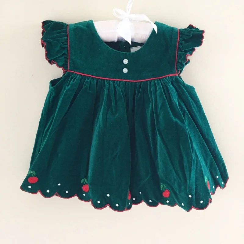 Vintage Green Velvet Holiday Pinafore Dress 12 Months Casual Short Summer