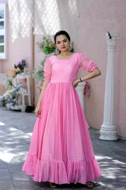 Jyoti Fashion Women's Pink Faux Georgette Printed Festive Anarkali Dress Tunic Top Casual Jyoti Fashion Women's Pink Faux Georgette Printed Festive Anarkali Dress Tunic Top Casual