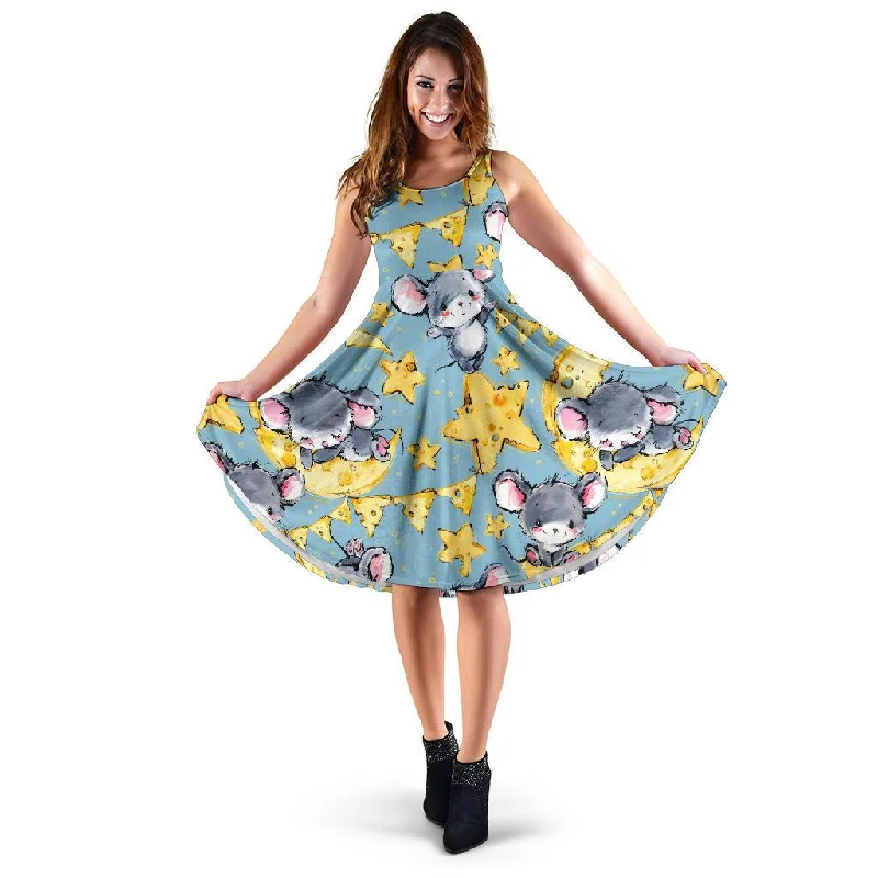 Mouse Cheese Pattern Print Dress Tunics Chic fashionable