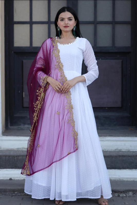 Jyoti Fashion Women's White Faux Georgette Butti work Anarkali Dress with Dupatta Tunics Favorite customer Jyoti Fashion Women's White Faux Georgette Butti work Anarkali Dress with Dupatta Tunics Favorite customer
