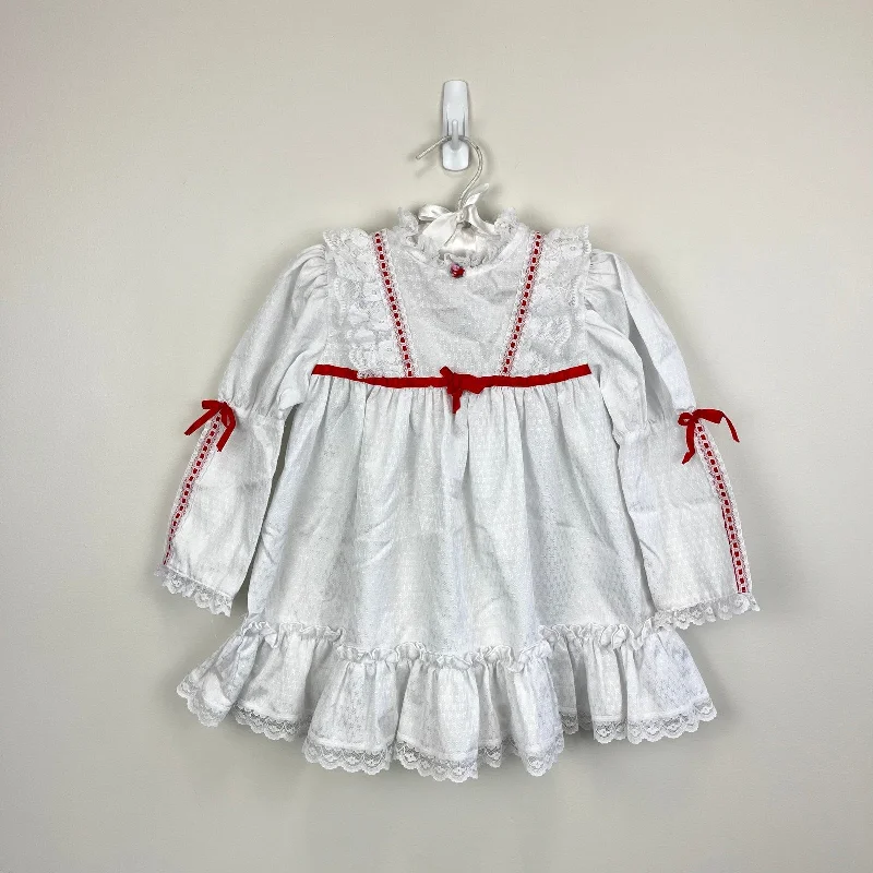 Vintage Winnie the Pooh White Lace Red Ribbon Bow Dress 3T USA Tunics Sophisticated sleek