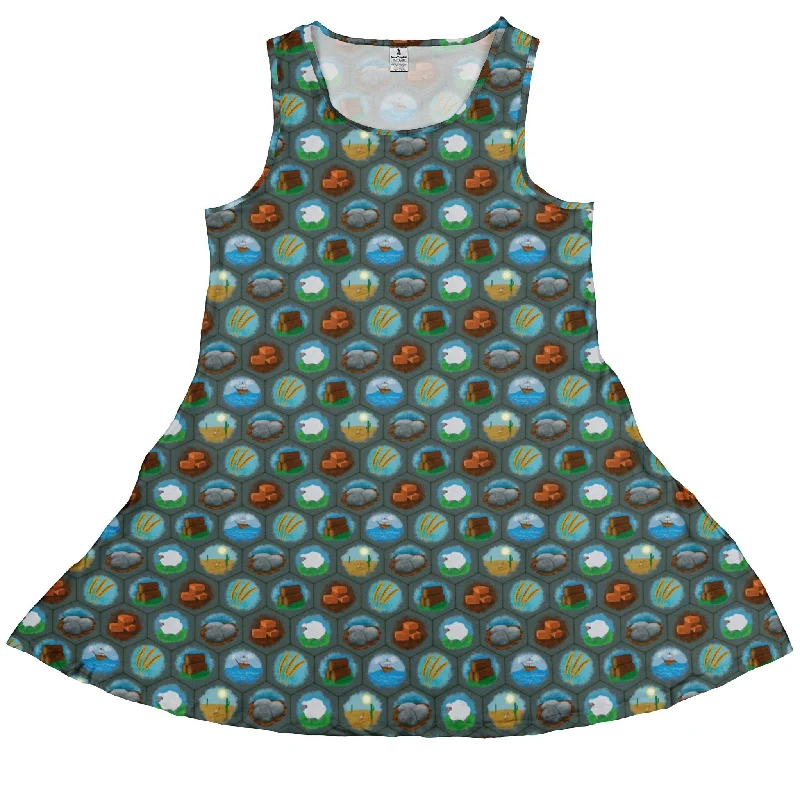 Hexagon Tile Game Symbols Dress Tunics Spring floral