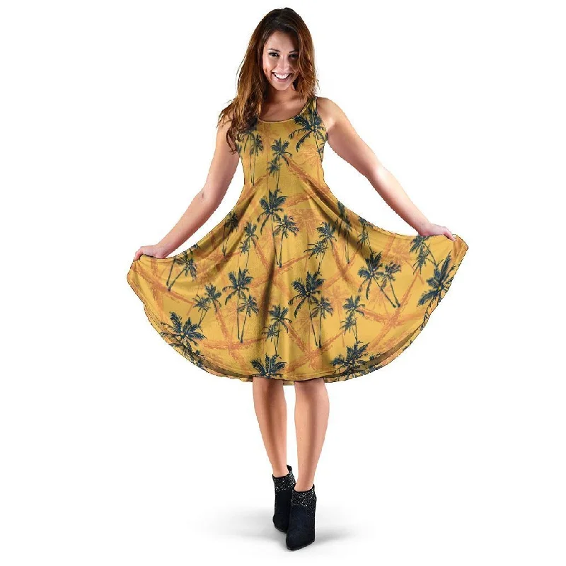 Yellow Palm Tree Hawaiian Print Dress Tunics Luxurious high-end