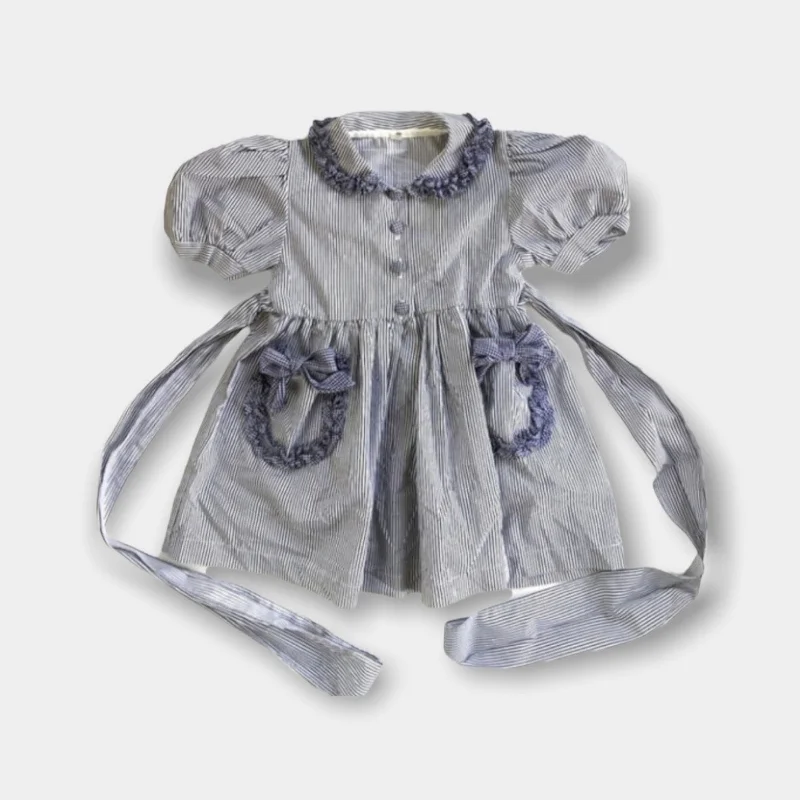 Vintage Navy & White Girls Striped Bow Dress 2T Tunics Distressed trendy