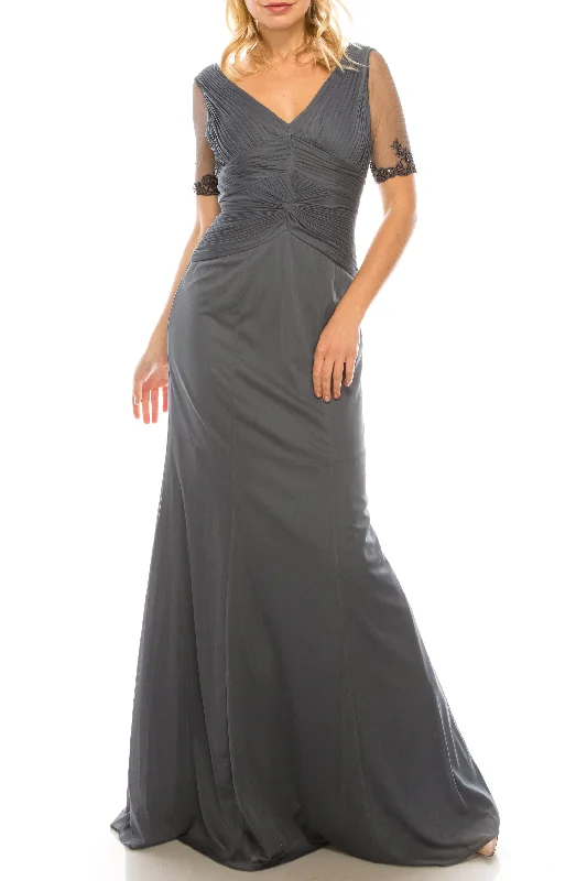Adrianna Papell Smoke Long Evening Dress with Pleated Bodice Tunics Modern contemporary Adrianna Papell Smoke Long Evening Dress with Pleated Bodice Tunics Modern contemporary