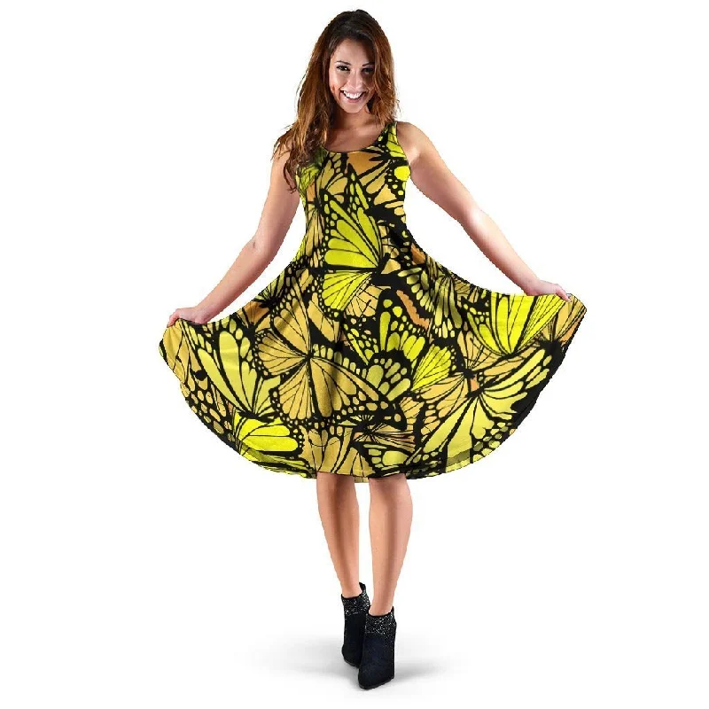 Yellow Monarch Butterfly Dress A-Line Day Work