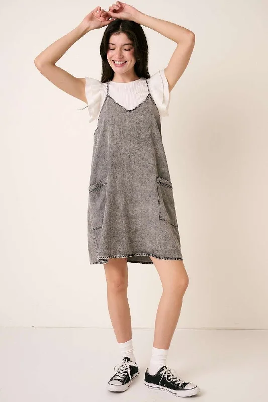 Charcoal Chambray Front Pocket Dress Tunics Sophisticated sleek