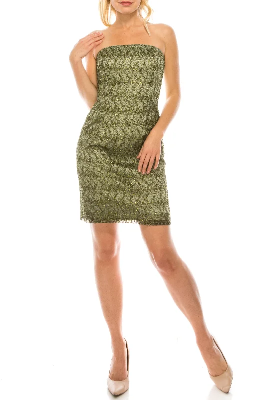 Adrianna Papell Sea Strapless Sequined Lace Sheath Dress Shift Classic Vintage