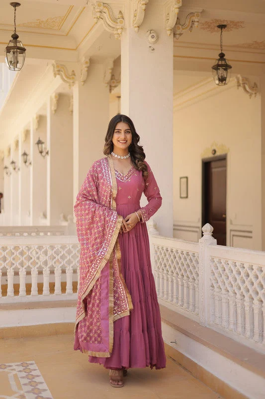 Jyoti Fashion Women's Onion Pink Faux Georgette Embroidered Partywear Anarkali Dress with Dupatta Tunics Practical easy-care Jyoti Fashion Women's Onion Pink Faux Georgette Embroidered Partywear Anarkali Dress with Dupatta Tunics Practical easy-care