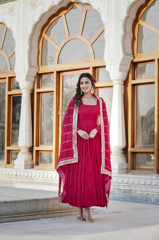 Jyoti Fashion Women's Rani Pink Faux Georgette Frill Work Partywear Anarkali Dress with Dupatta Tunics Bridal satin Jyoti Fashion Women's Rani Pink Faux Georgette Frill Work Partywear Anarkali Dress with Dupatta Tunics Bridal satin