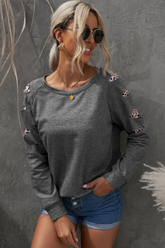 Leopard Patchwork Raglan Sleeve Sweatshirt Hoodie with Drop Shoulder Relaxed Streetwear Leopard Patchwork Raglan Sleeve Sweatshirt Hoodie with Drop Shoulder Relaxed Streetwear
