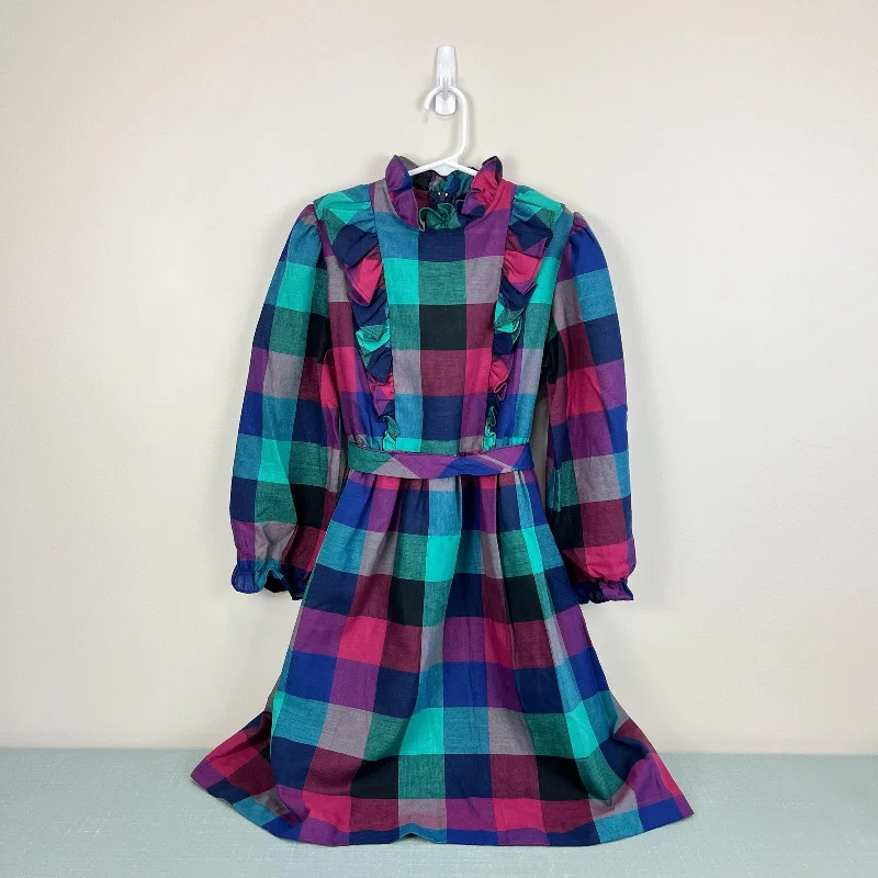 Vintage Halo Fashion Plaid Ruffle Dress Tunics Long Elegant