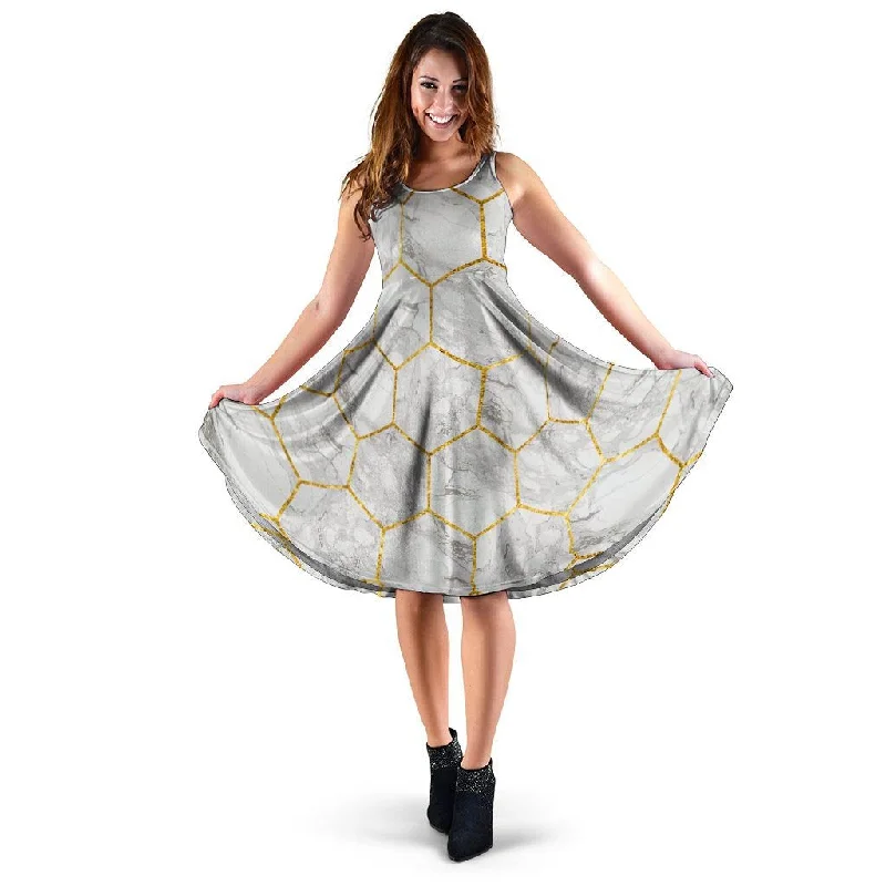 White Gold Tile Marble Dress Tunics Versatile stylish
