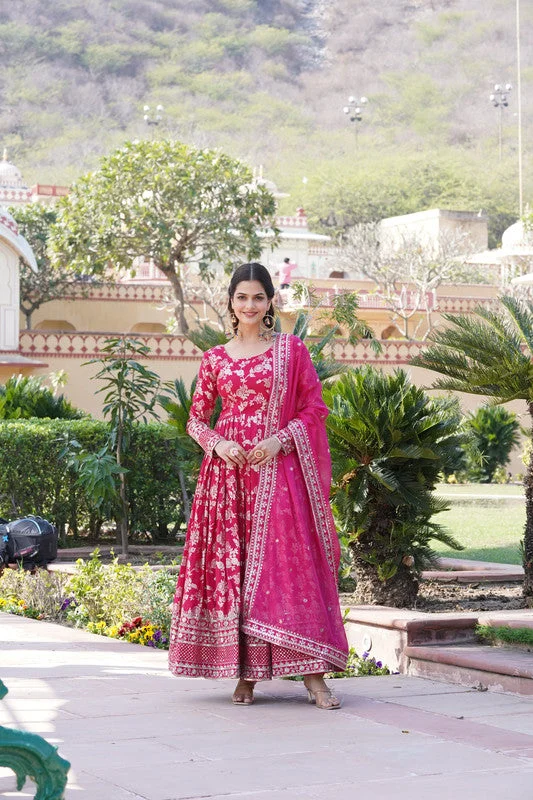 Jyoti Fashion Women's Pink Viscose Jacquard with Sequins Embroidered Anarkali Dress with Dupatta sweetheart Neckline Romantic Jyoti Fashion Women's Pink Viscose Jacquard with Sequins Embroidered Anarkali Dress with Dupatta sweetheart Neckline Romantic