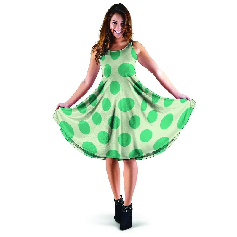 White And Green Polka Dot Dress Tunics Versatile all-occasion