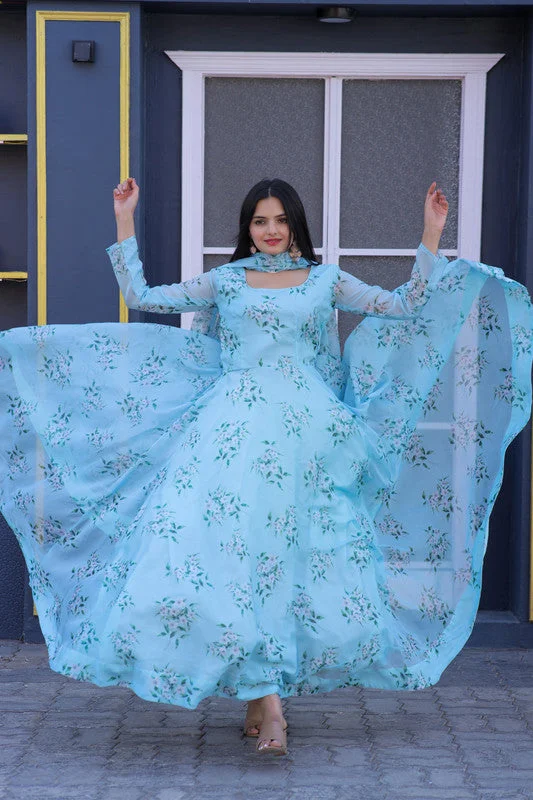 Jyoti Fashion Women's Sky Blue Tabby Silk Floral Printed Anarkali Dress with Dupatta Tunics Hiking breathable Jyoti Fashion Women's Sky Blue Tabby Silk Floral Printed Anarkali Dress with Dupatta Tunics Hiking breathable