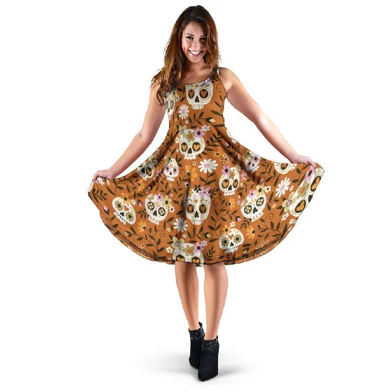 Yellow Sugar Skull Dress Tunics Stylish elegant