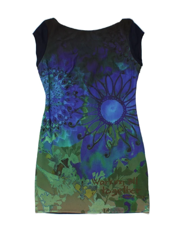 DESIGUAL Womens Graphic Sheath Dress UK 18 XL Navy Blue Floral Polyester Tunics Fleece cozy DESIGUAL Womens Graphic Sheath Dress UK 18 XL Navy Blue Floral Polyester Tunics Fleece cozy