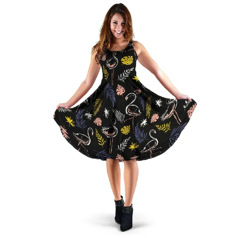 Tropical Flamingo Print Dress Tunics Summer linen