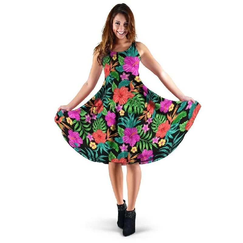 Tropical Hibiscus Floral Hawaiian Print Dress Tunics Canvas sturdy
