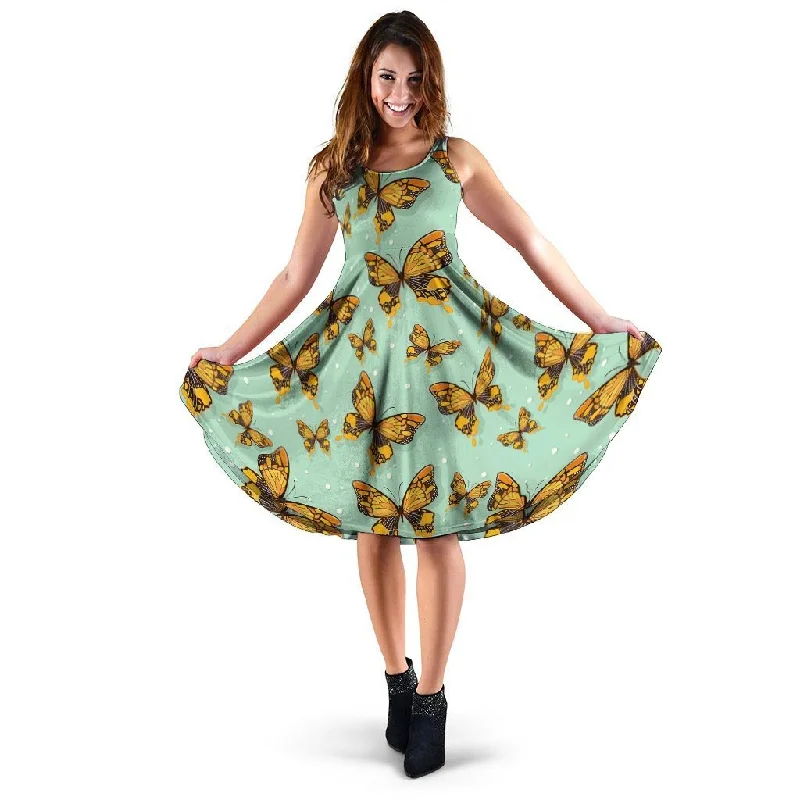 Yellow Butterfly Print Dress Tunics Leisure comfortable