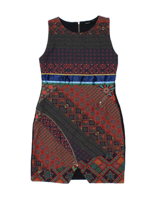 DESIGUAL Womens Graphic Sleeveless Sheath Dress UK 14 Large Black Floral Turtleneck Neckline Stylish DESIGUAL Womens Graphic Sleeveless Sheath Dress UK 14 Large Black Floral Turtleneck Neckline Stylish