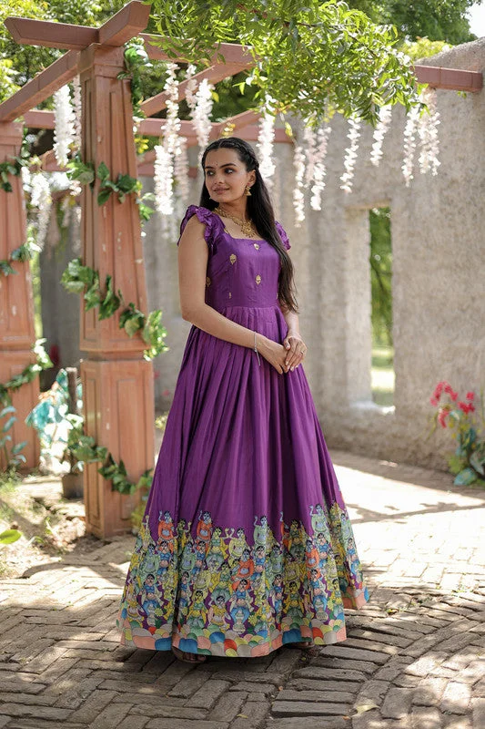 Jyoti Fashion Women's Wine Dola Silk Printed Festive Designer Anarkali Dress Tunics Fashionable chic Jyoti Fashion Women's Wine Dola Silk Printed Festive Designer Anarkali Dress Tunics Fashionable chic