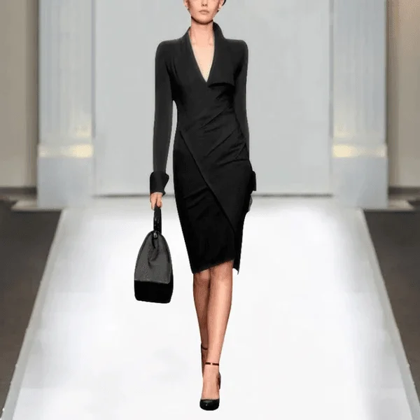 Office Lady Black Pencil Dress A-Line Day Work