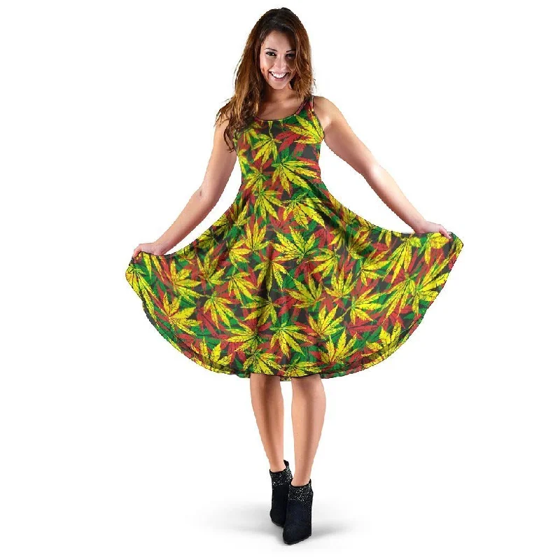 Tropical Reggae Leaf Dress Halter Neckline Beach