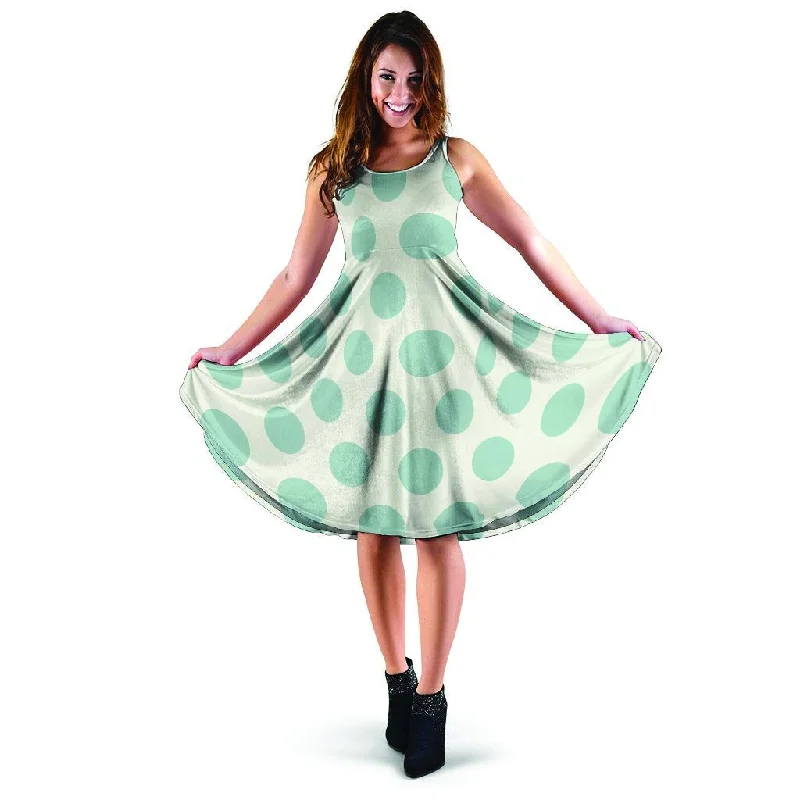 White And Turquoise Polka Dot Dress Tunics Fashionable trendy