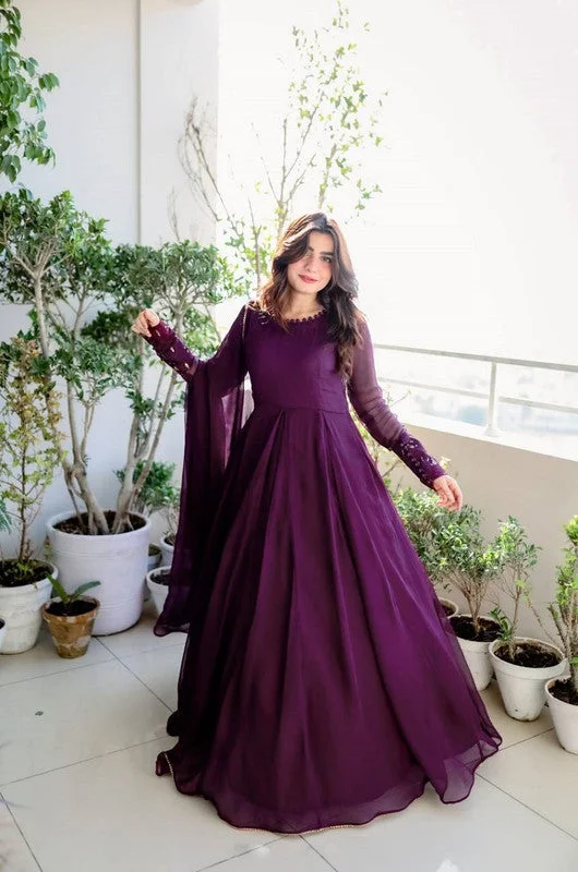 Jyoti Fashion Women's Wine Faux Blooming Sequins Embroidery Partywear Anarkali Dress with Dupatta Tunics Custom made Jyoti Fashion Women's Wine Faux Blooming Sequins Embroidery Partywear Anarkali Dress with Dupatta Tunics Custom made