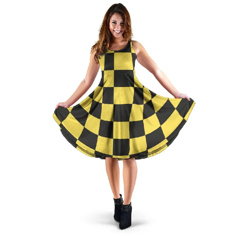 Yellow Checkered Print Dress Tunics Chinos classic