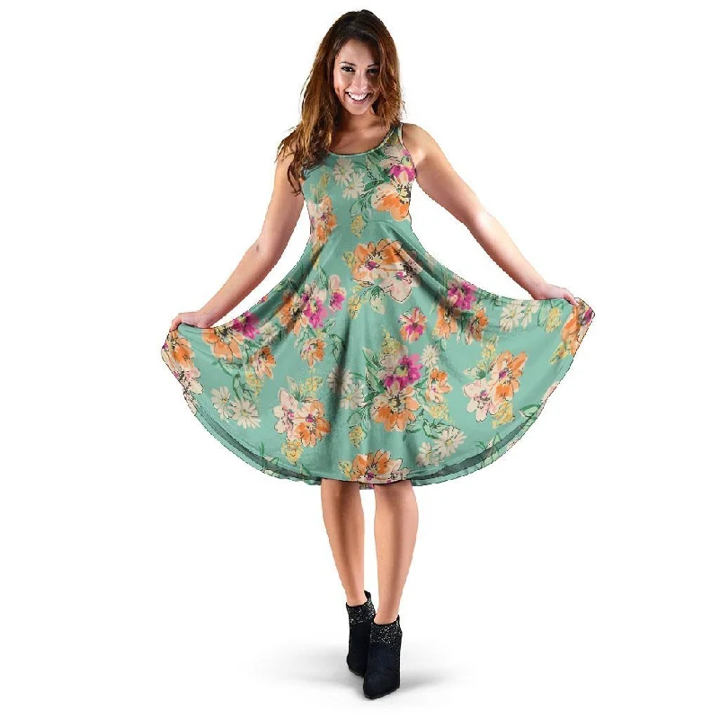 Vintage Pastel Floral Print Dress Tunics Chinos classic