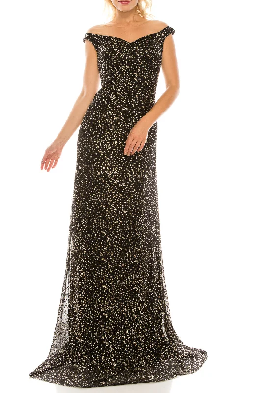 Odrella Glittery Mesh Illusion Portrait Neckline Evening Dress (Additional Colors) A-Line Day Work Odrella Glittery Mesh Illusion Portrait Neckline Evening Dress (Additional Colors) A-Line Day Work