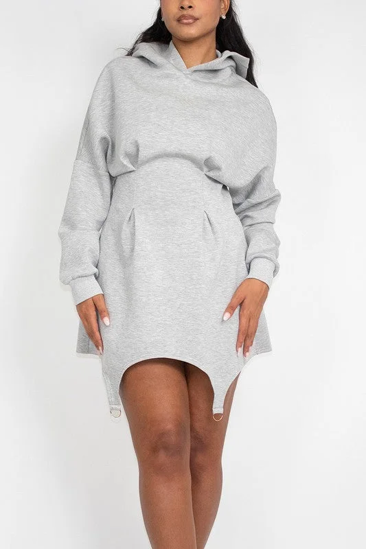 Chic & Cozy- Grey Hoodie Dress Hoodie with Hem Lace Feminine Delicate