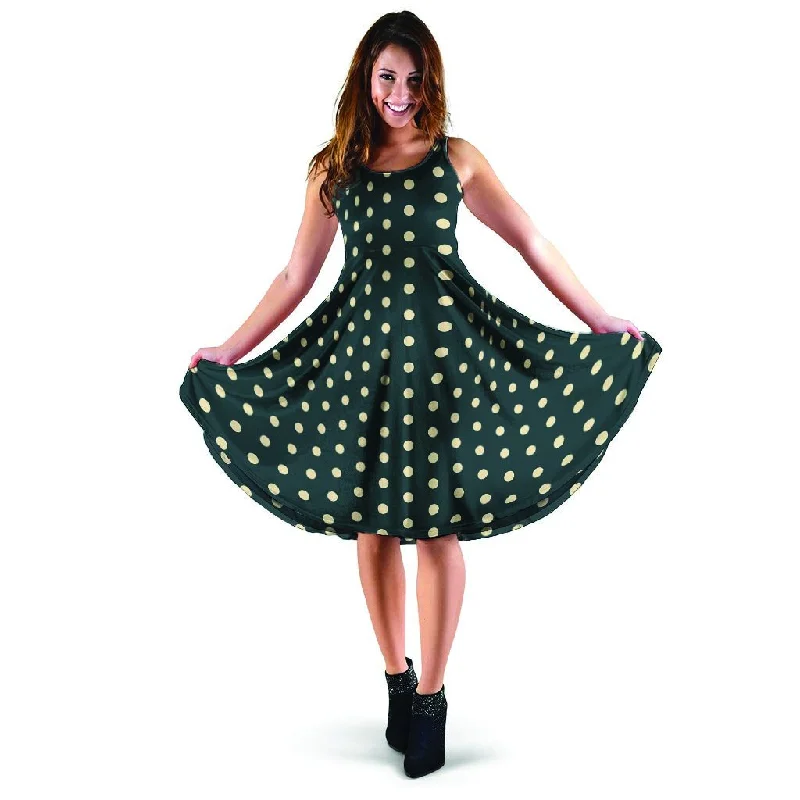 Vintage Black Tiny Polka Dot Dress Tunics Running lightweight