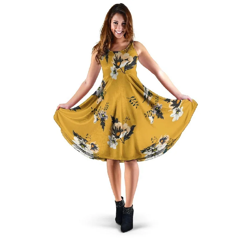 Yellow Flower Print Dress Tunics Print Colorful