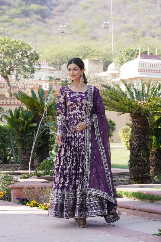 Jyoti Fashion Women's Wine Viscose Jacquard with Sequins Embroidered Anarkali Dress with Dupatta Maxi Flowy Bohemian Jyoti Fashion Women's Wine Viscose Jacquard with Sequins Embroidered Anarkali Dress with Dupatta Maxi Flowy Bohemian