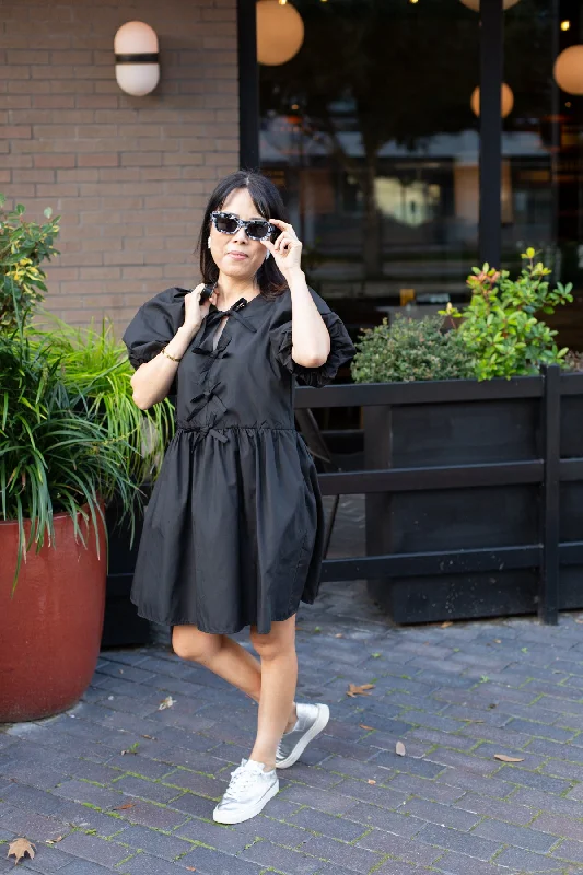 Bow Front Black Dress Tunics Corduroy durable