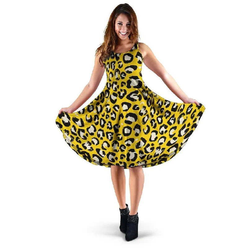 Yellow Leopard Dress Cowl Neckline Elegant