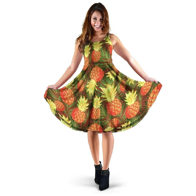 Yellow Neon Pineapple Hawaiian Print Dress Floral Print girly