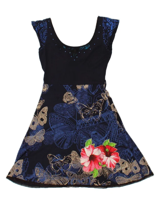 DESIGUAL Womens Graphic Sleeveless A-Line Dress UK 10 Small Navy Blue Tunic Top Casual DESIGUAL Womens Graphic Sleeveless A-Line Dress UK 10 Small Navy Blue Tunic Top Casual
