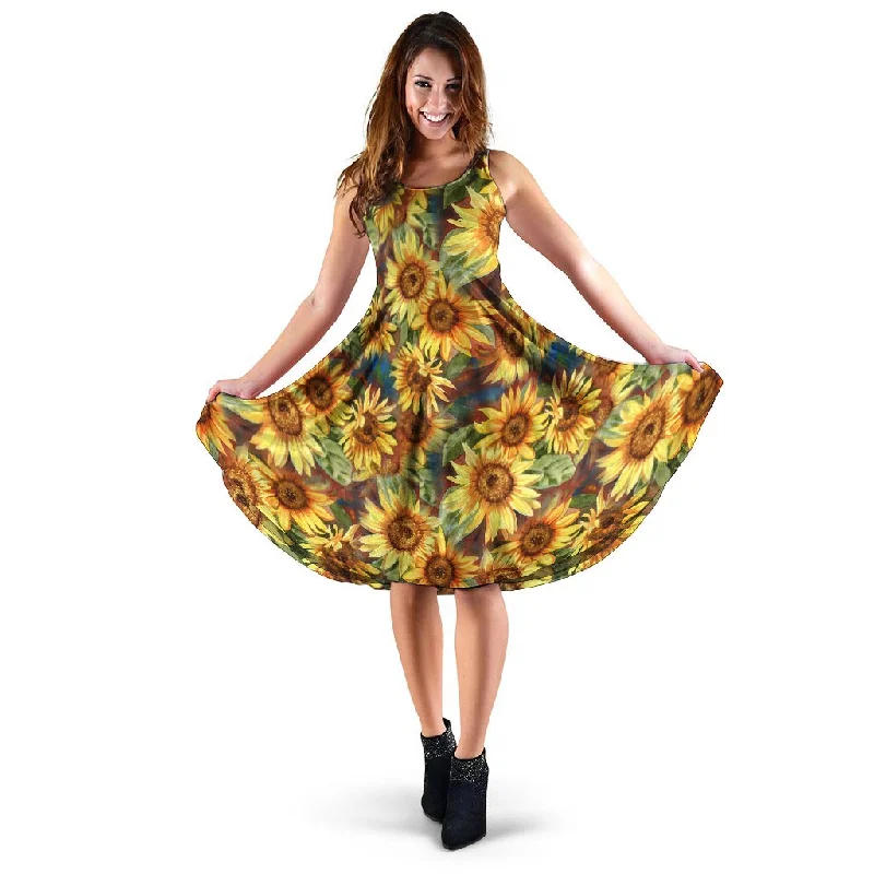 Watercolor Sunflower Dress Bodycon Club Sequined