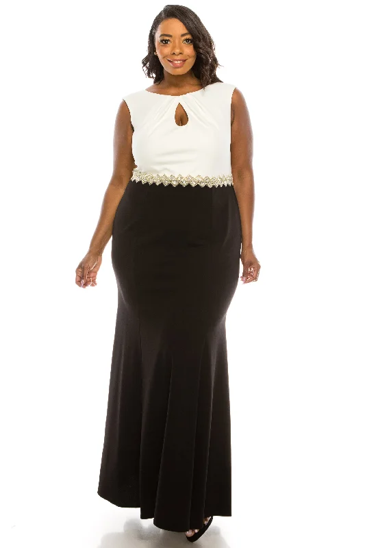 Alex Evenings Scoop Neck Key Hole Pleated Front Embellished Waist Stretch Crepe Dress (Plus Size) A-Line Day Work