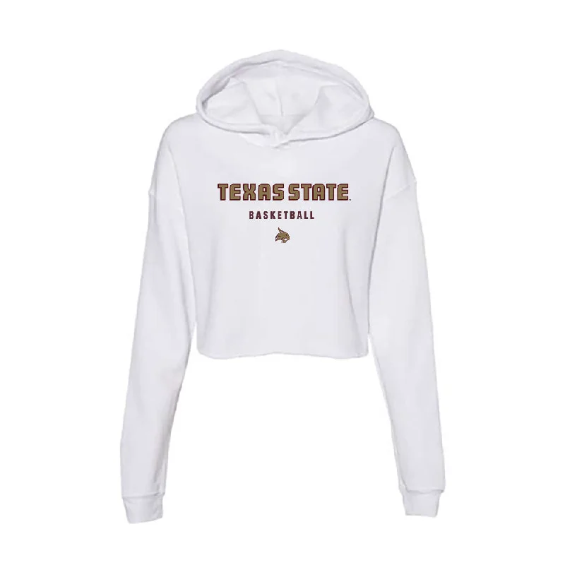 Texas State - NCAA Women's Basketball : Timia Jefferson - Women's Crop Fleece Hoodie Hoodie with Strings Custom Fit Adjustable Texas State - NCAA Women's Basketball : Timia Jefferson - Women's Crop Fleece Hoodie Hoodie with Strings Custom Fit Adjustable