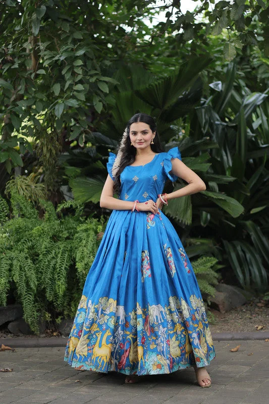 Jyoti Fashion Women's Sky Blue Dola Silk Printed Festive Designer Anarkali Dress sweetheart Neckline Romantic Jyoti Fashion Women's Sky Blue Dola Silk Printed Festive Designer Anarkali Dress sweetheart Neckline Romantic