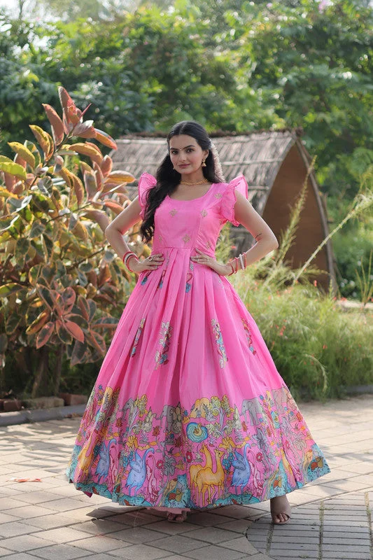 Jyoti Fashion Women's Pink Dola Silk Printed Festive Designer Anarkali Dress Tunics Cozy soft Jyoti Fashion Women's Pink Dola Silk Printed Festive Designer Anarkali Dress Tunics Cozy soft