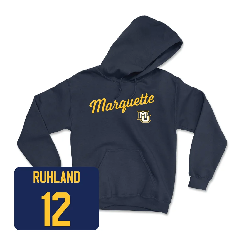 Navy Women's Soccer Script Hoodie - Adrianna Alberts Hoodie with Applique Textured Unique Navy Women's Soccer Script Hoodie - Adrianna Alberts Hoodie with Applique Textured Unique